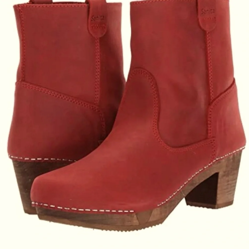 SANITA Red Suede. Clogs. Wood Heeled. 38/7.5 - Picture 4 of 12